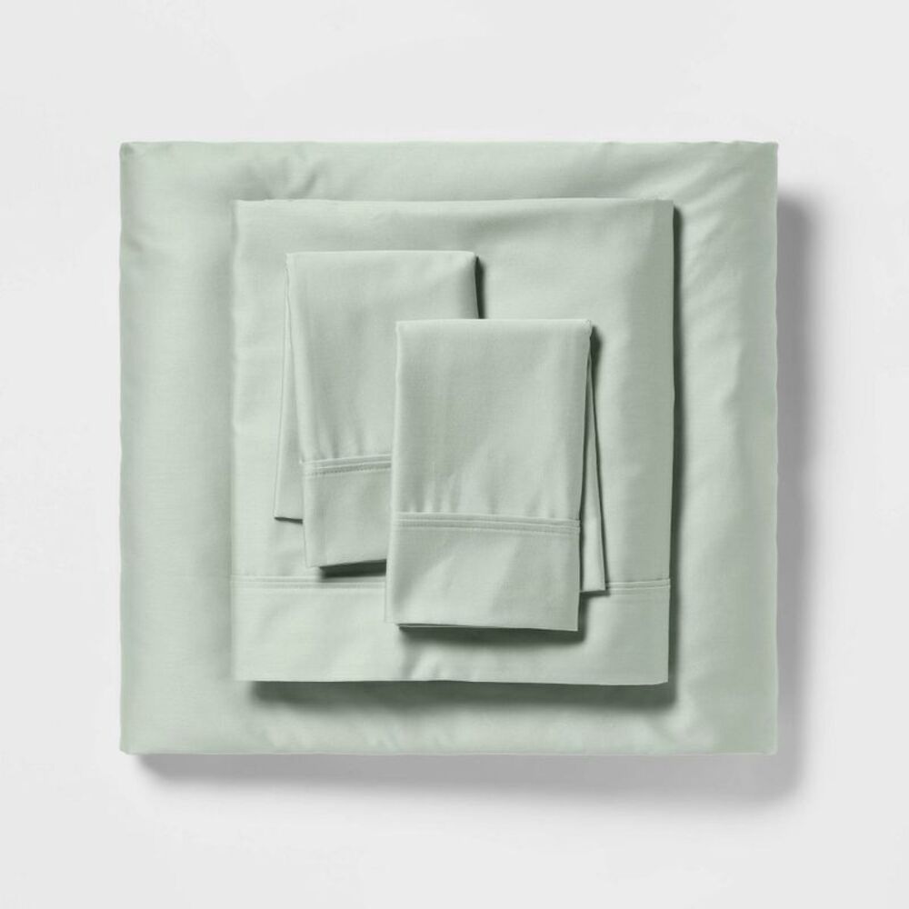 King 400 Thread Count Cotton Sateen Performance Sheet Set - Silver Green
